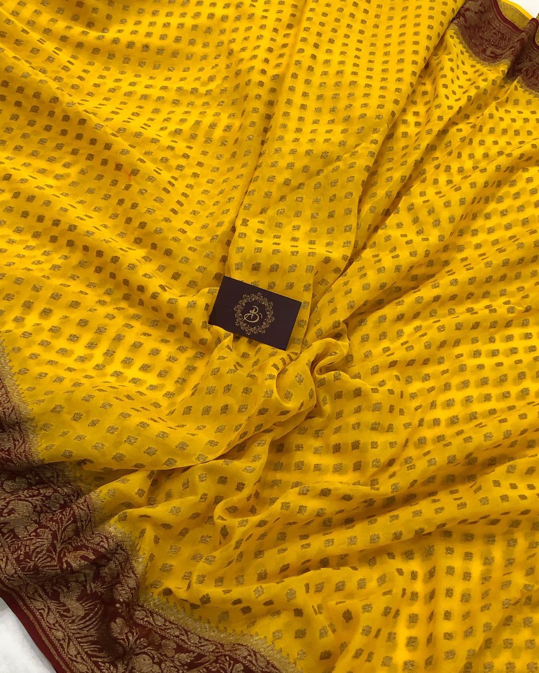 Yellow Banarasi Handloom Pure Khaddi Georgette Silk Saree - Aura Benaras