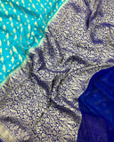 Sky Blue Banarasi Handloom Pure Khaddi Georgette Silk Saree - Aura Benaras