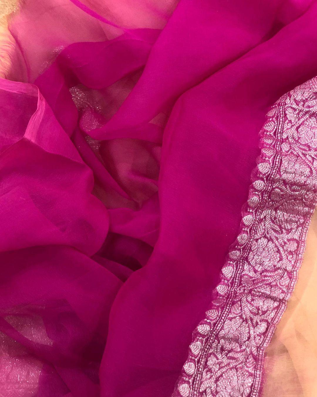 Peach Khaddi Chiffon Banarasi Handloom Saree - Aura Benaras