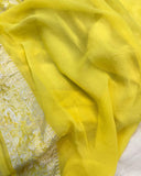 Lemon Yellow Khaddi Chiffon Georgette Banarasi Handloom Saree