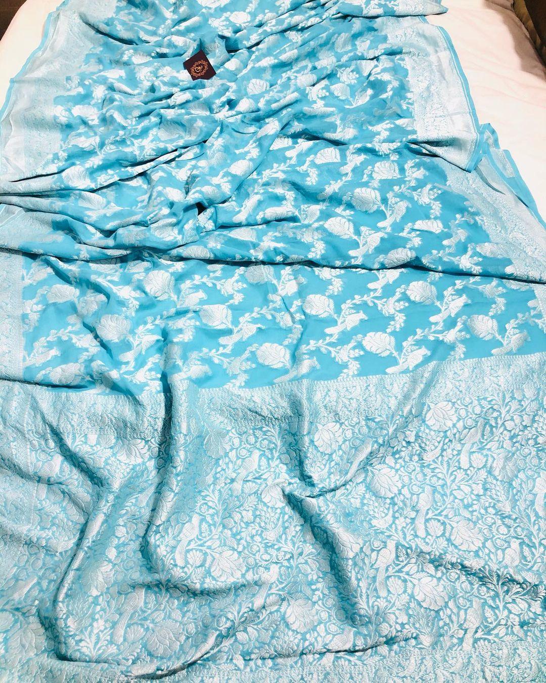 Blue Khaddi Chiffon Georgette Banarasi Handloom Saree