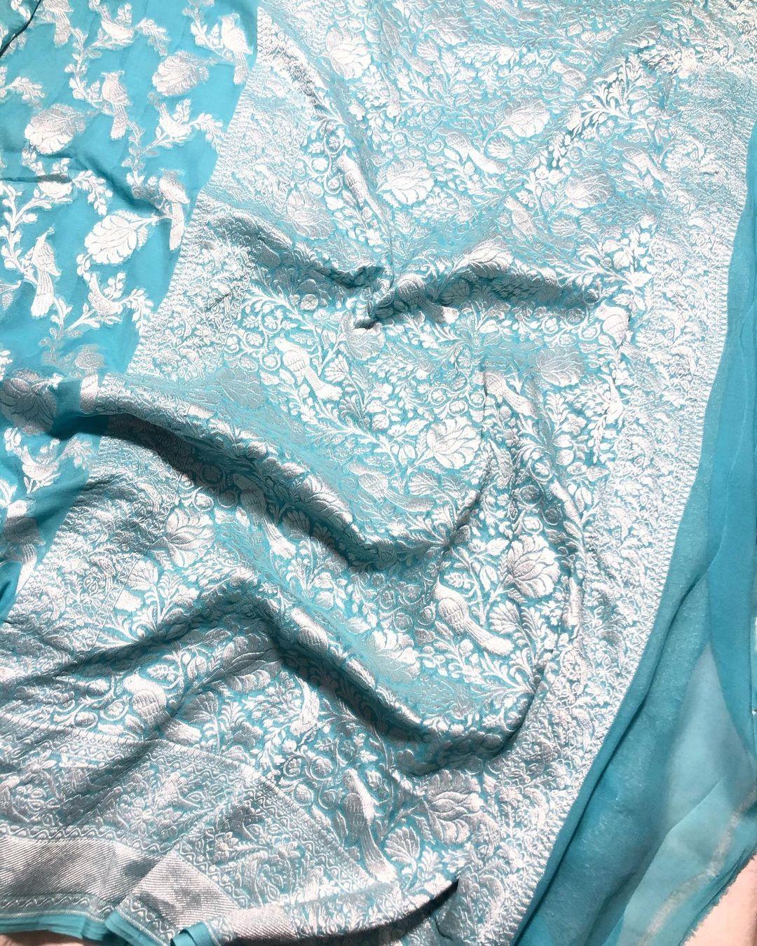 Blue Khaddi Chiffon Georgette Banarasi Handloom Saree