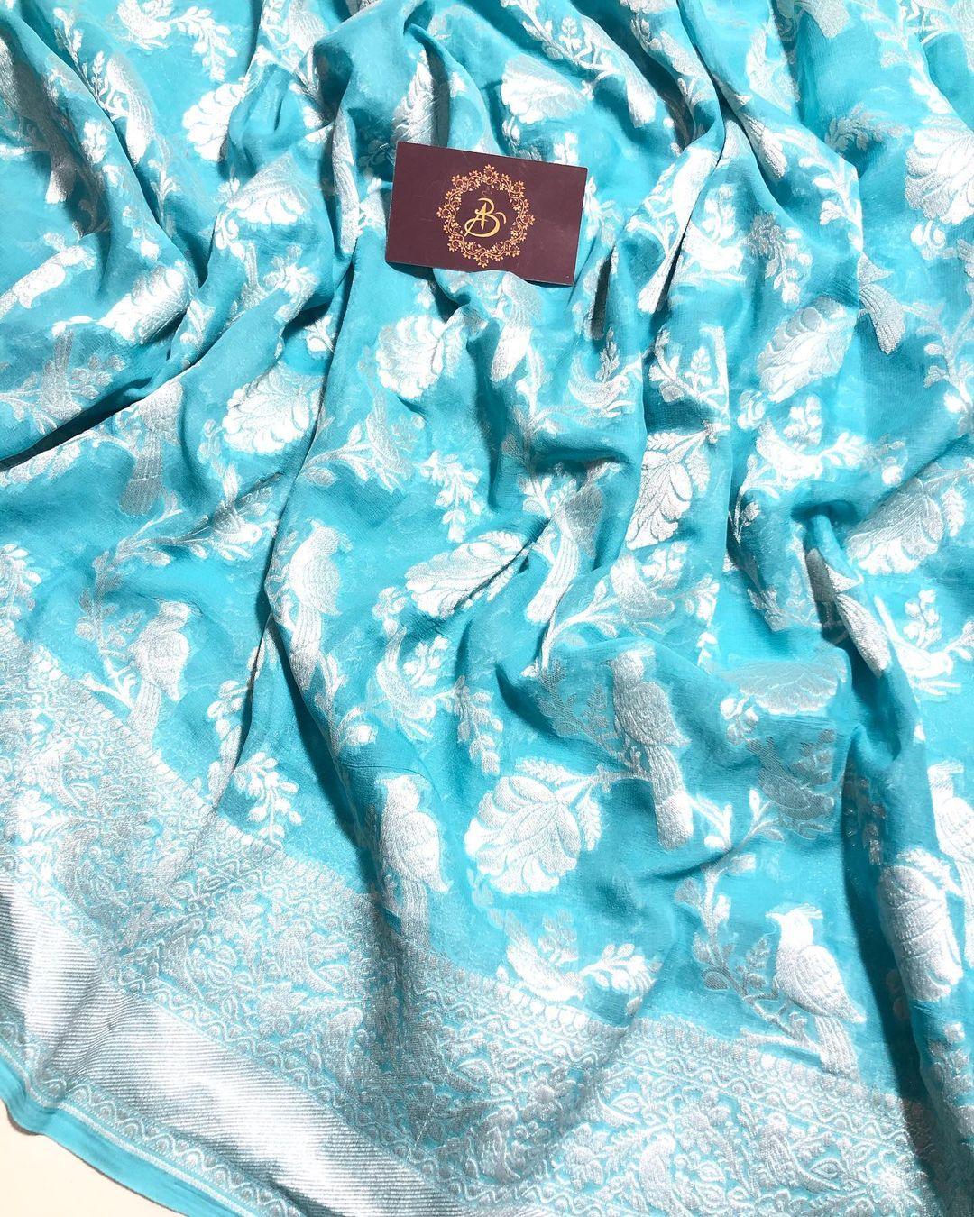 Blue Khaddi Chiffon Georgette Banarasi Handloom Saree