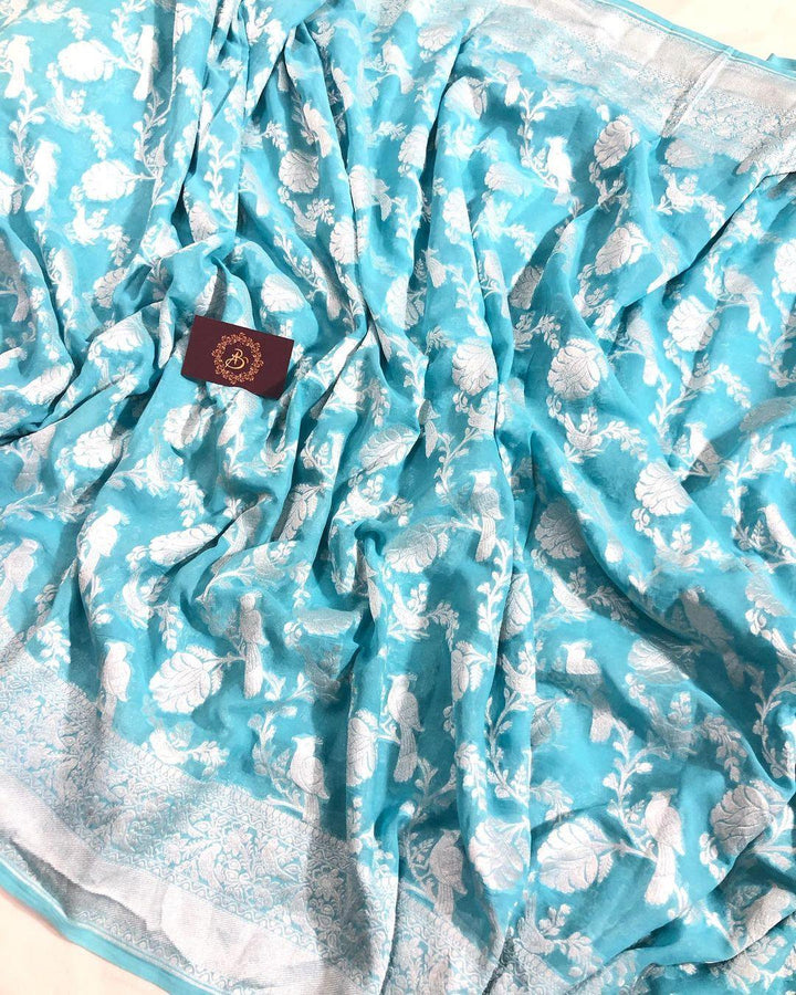 Blue Khaddi Chiffon Georgette Banarasi Handloom Saree
