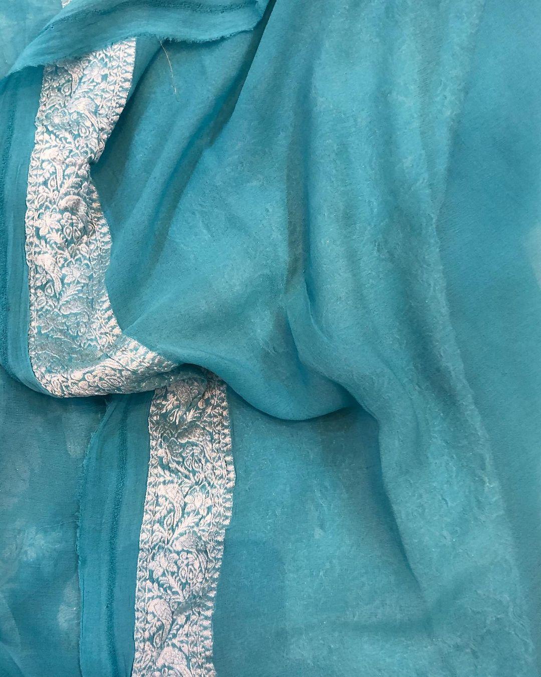 Blue Khaddi Chiffon Georgette Banarasi Handloom Saree