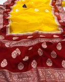 Yellow Khaddi Chiffon Banarasi Handloom Saree - Aura Benaras