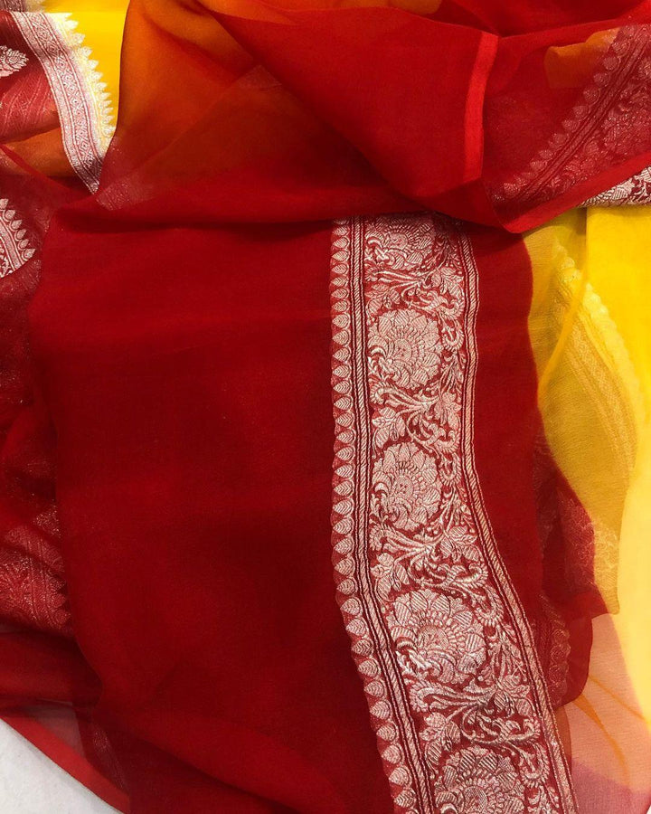 Yellow Khaddi Chiffon Banarasi Handloom Saree - Aura Benaras