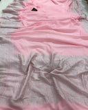 Baby Pink Banarasi Handloom Pure Khaddi Georgette Silk Saree - Aura Benaras