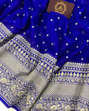 Deep Blue Banarasi Khaddi Georgette Saree - Aura Benaras