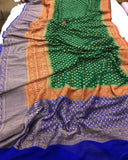 Green Broad Border Banarasi Handloom Pure Khaddi Georgette Silk Saree - Aura Benaras
