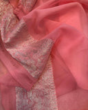 Baby pink Khaddi Chiffon Georgette Banarasi Handloom Saree