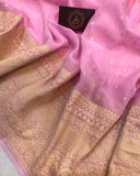 Baby Pink Banarasi Handloom Pure Khaddi Georgette Silk Saree -  Aura Benaras
