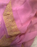 Baby Pink Banarasi Handloom Pure Khaddi Georgette Silk Saree -  Aura Benaras