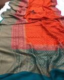 Orange Broad Border Banarasi Handloom Pure Khaddi Georgette Silk Saree - Aura Benaras