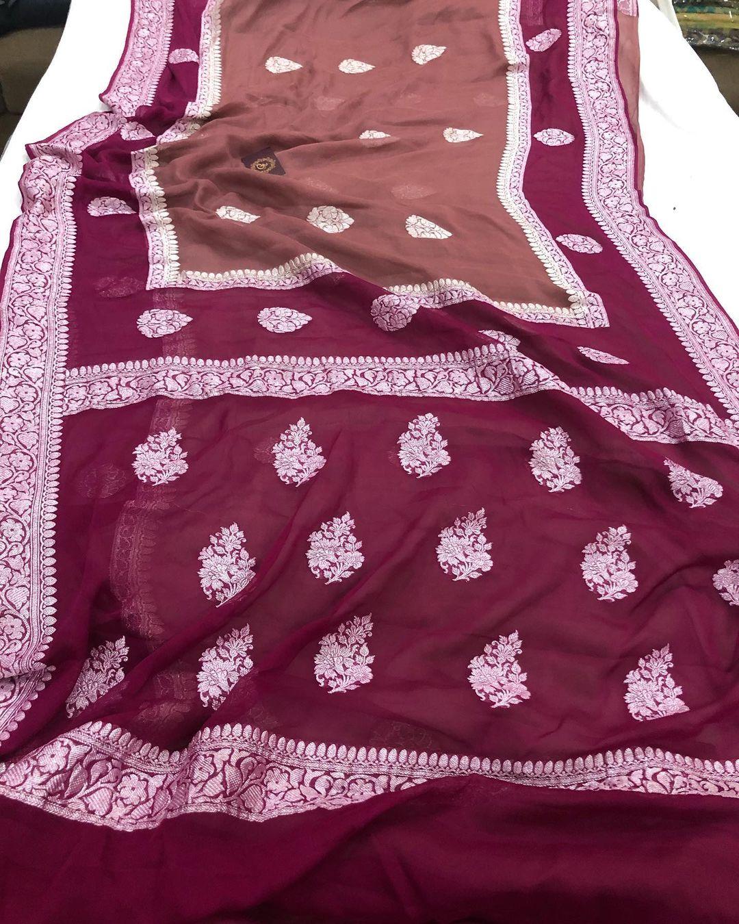 Brown Khaddi Chiffon Banarasi Handloom Saree - Aura Benaras