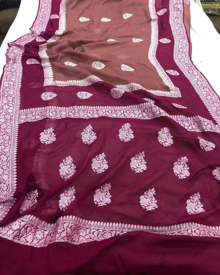 Brown Khaddi Chiffon Banarasi Handloom Saree - Aura Benaras