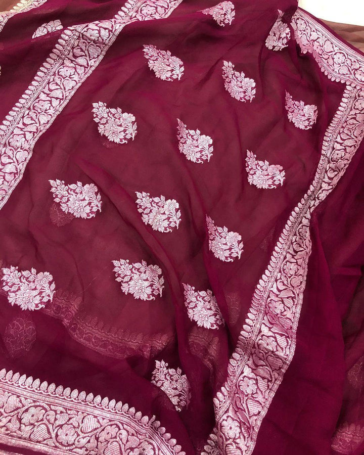 Brown Khaddi Chiffon Banarasi Handloom Saree - Aura Benaras