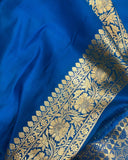 Persian Blue Banarasi Handloom Satin Tanchui Silk Saree - Aura Benaras