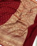 Maroon Banarasi Handloom Pure Khaddi Georgette Silk Saree - Aura Benaras