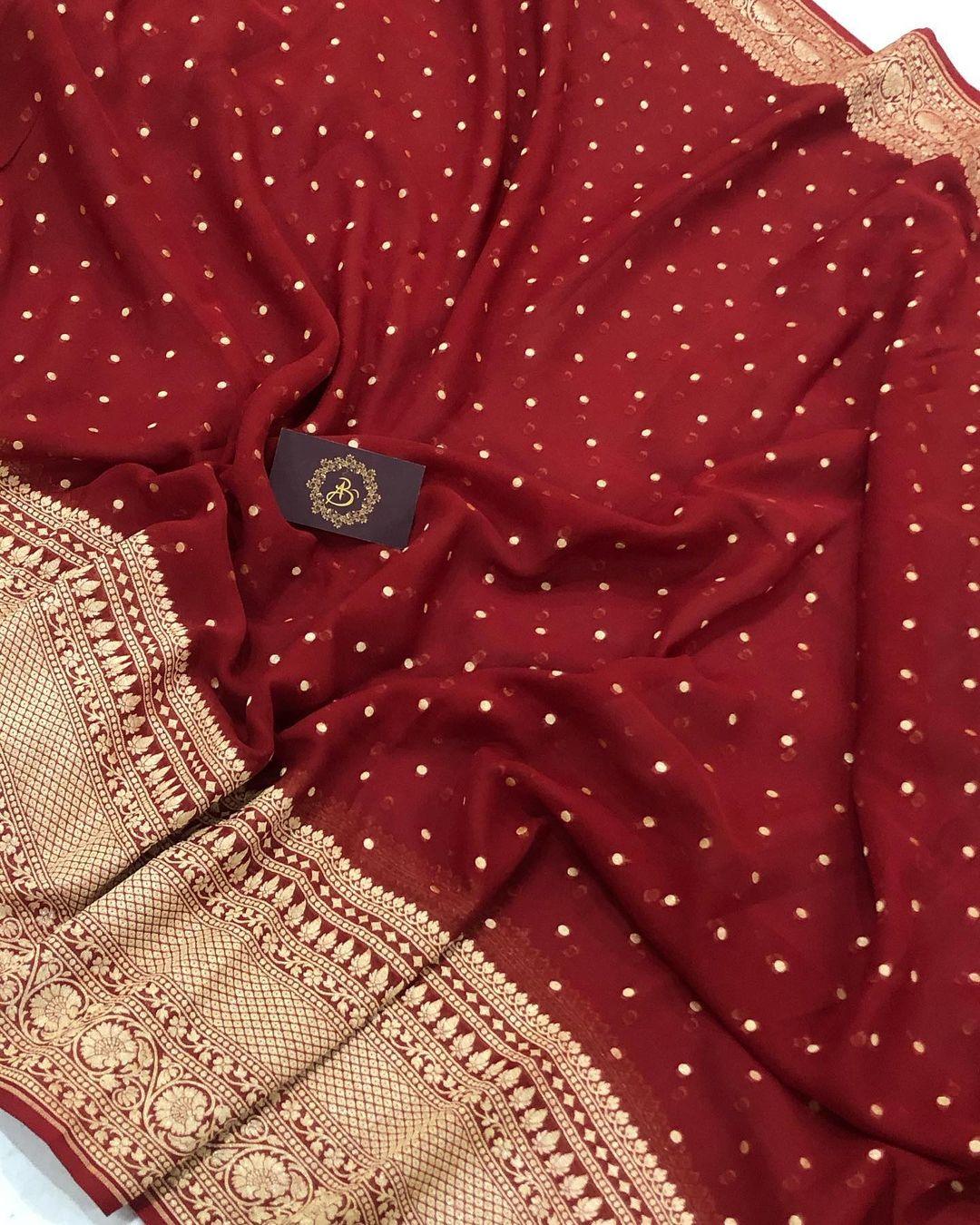 Maroon Banarasi Handloom Pure Khaddi Georgette Silk Saree - Aura Benaras