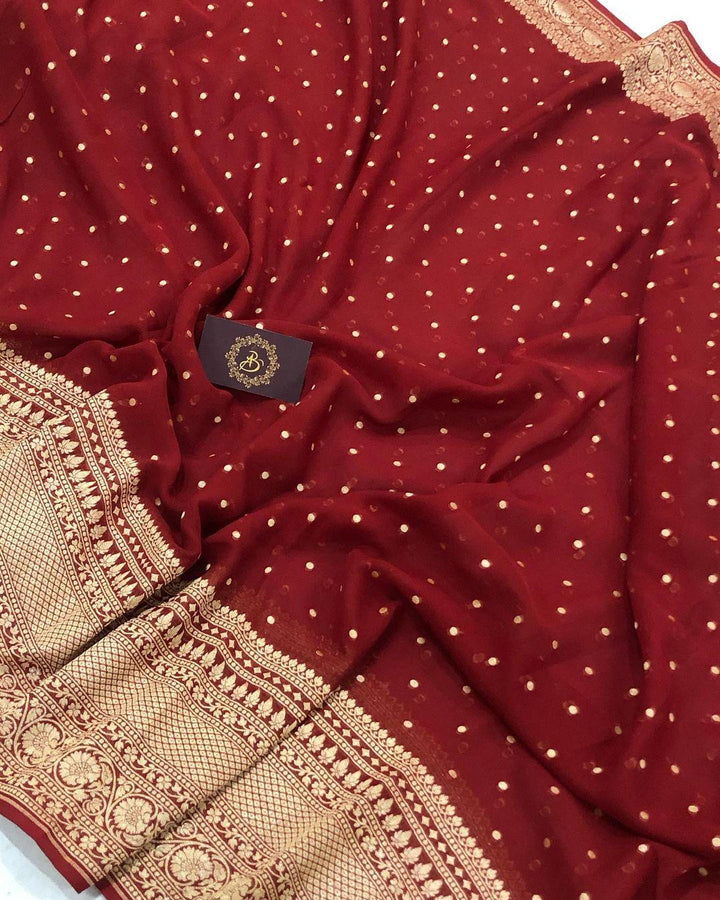 Maroon Banarasi Handloom Pure Khaddi Georgette Silk Saree - Aura Benaras