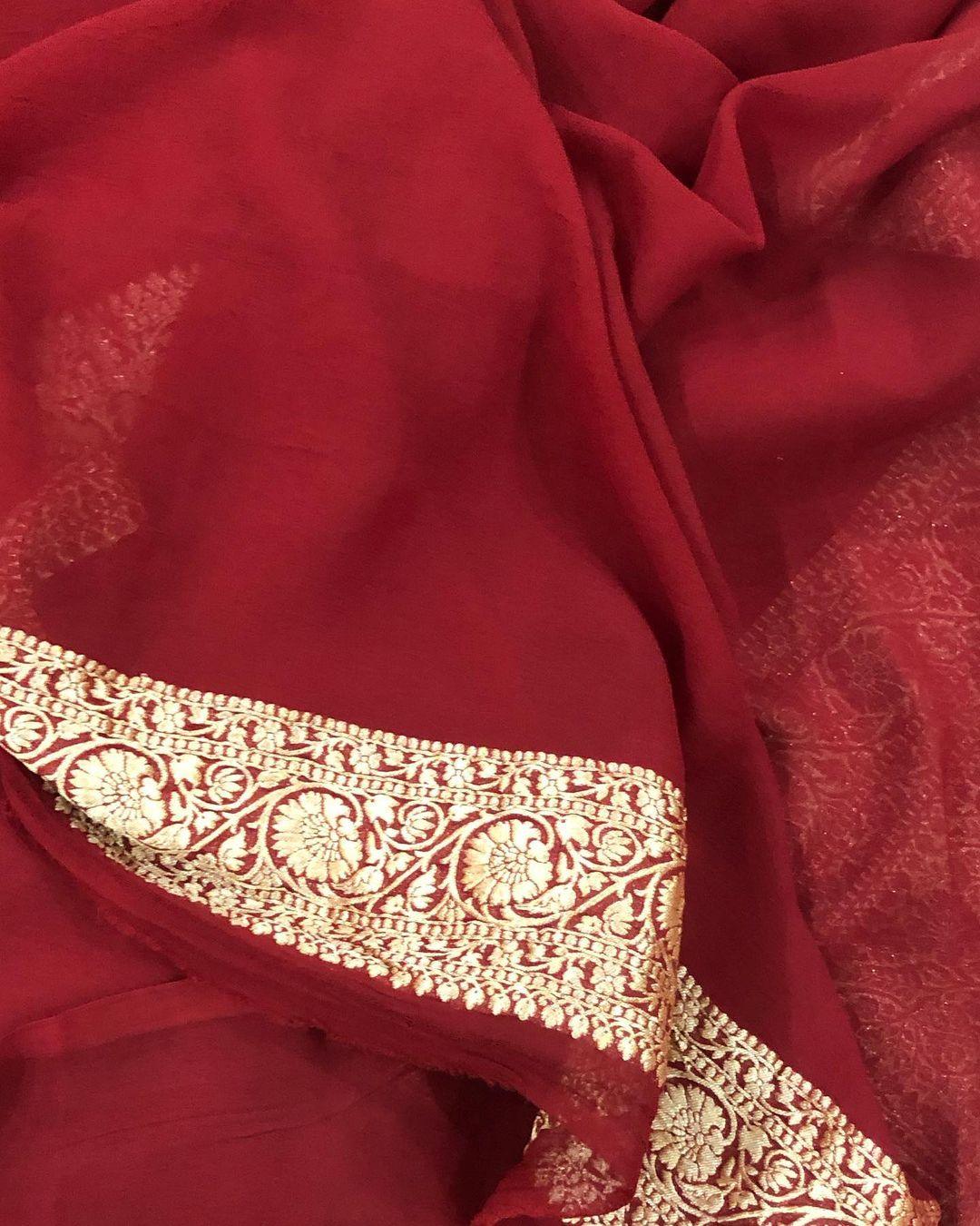 Maroon Banarasi Handloom Pure Khaddi Georgette Silk Saree - Aura Benaras