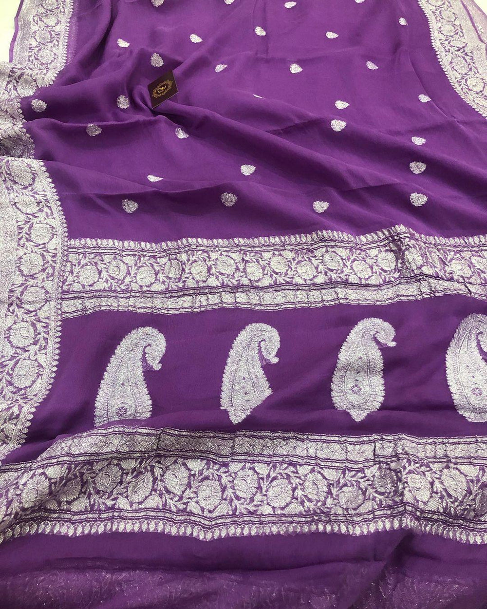 Purple Khaddi Chiffon Georgette Banarasi Handloom Saree - Aura Benaras