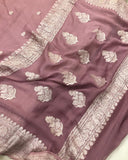 Pastel Pink Khaddi Chiffon Banarasi Handloom Saree - Aura Benaras