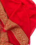 Red Khaddi Chiffon Georgette Silk Banarasi Handloom Saree