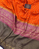 Orange Broad Border Banarasi Handloom Pure Khaddi Georgette Silk Saree - Aura Benaras