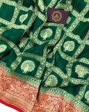 Green Banarasi Handloom Pure Khaddi Georgette Silk Saree - Aura Benaras 