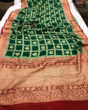 Green Banarasi Handloom Pure Khaddi Georgette Silk Saree - Aura Benaras