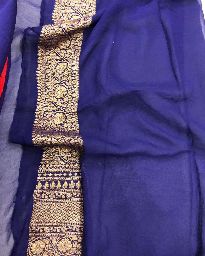 Red Banarasi Handloom Pure Khaddi Georgette Silk Saree - Aura Benaras
