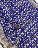 Royal Blue Banarasi Handloom Pure Khaddi Georgette Silk Saree - Aura Benaras