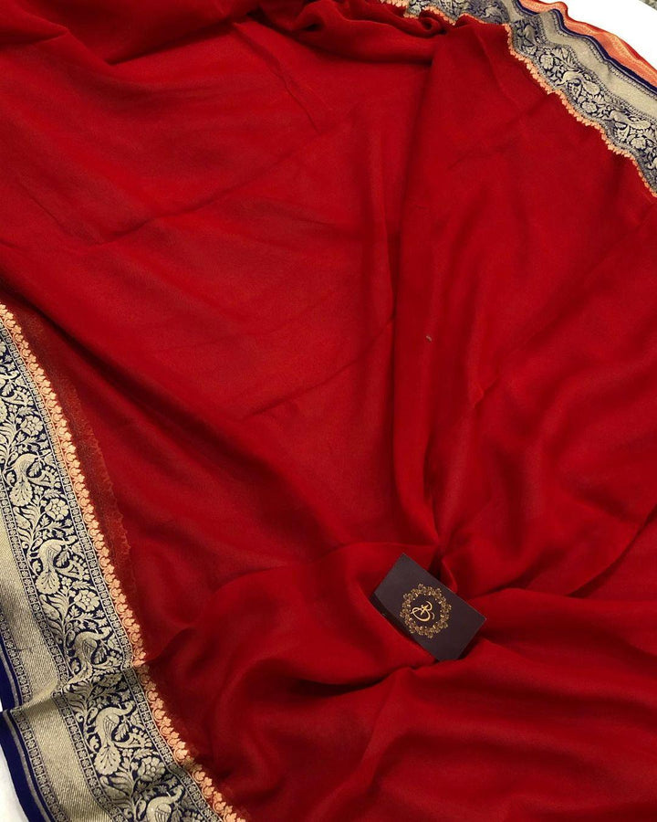 Red Pure Banarasi Khaddi Georgette Saree - Aura Benaras