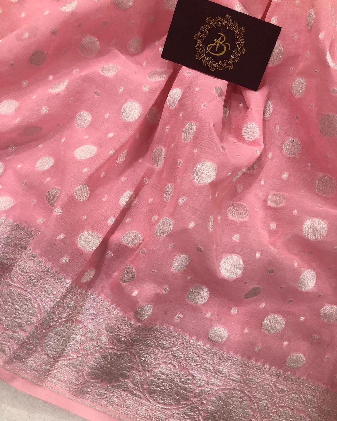 Peachish Pink Banarasi Handloom Pure Khaddi Georgette Silk Saree - Aura Benaras