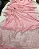 Peachish Pink Banarasi Handloom Pure Khaddi Georgette Silk Saree - Aura Benaras