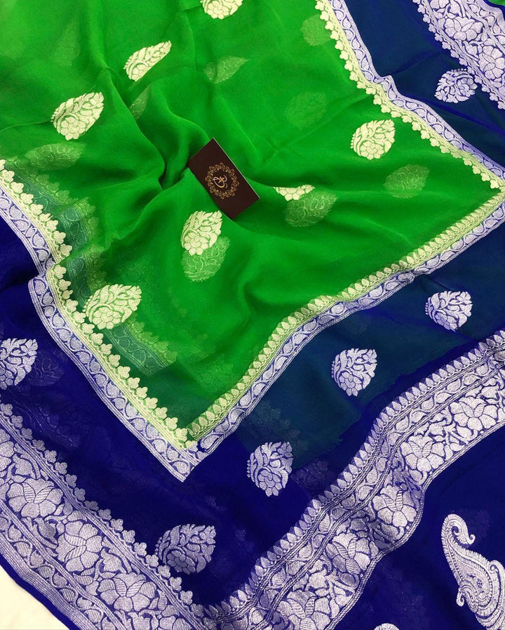 Green Khaddi Chiffon Banarasi Handloom Saree - Aura Benaras