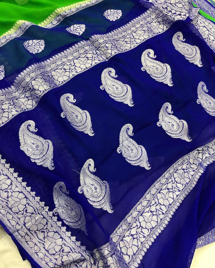 Green Khaddi Chiffon Banarasi Handloom Saree - Aura Benaras