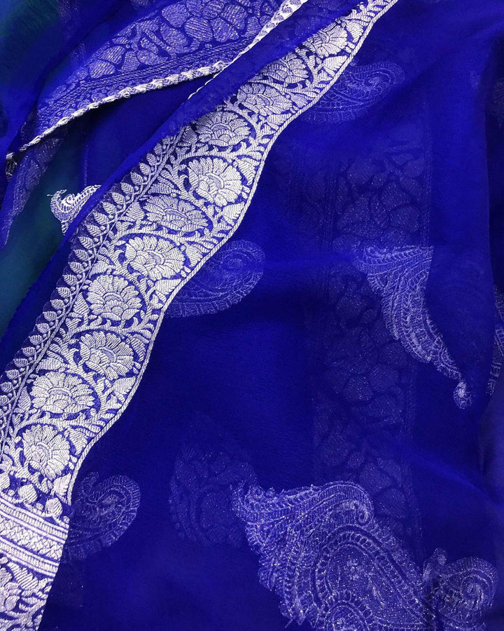 Green Khaddi Chiffon Banarasi Handloom Saree - Aura Benaras