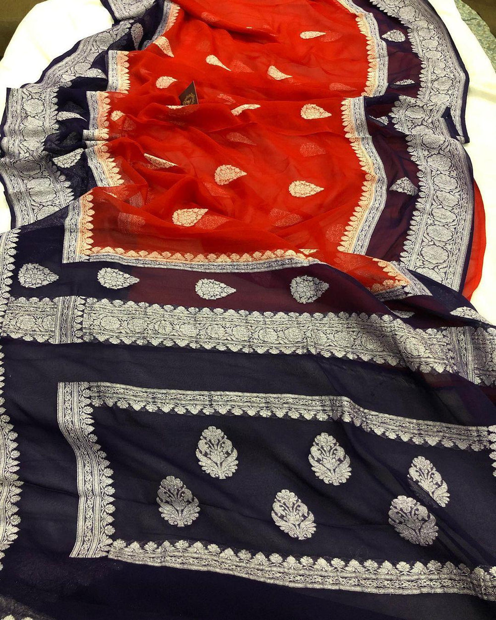 Red Khaddi Chiffon Banarasi Handloom Saree - Aura Benaras