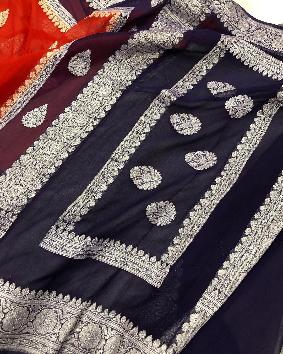 Red Khaddi Chiffon Banarasi Handloom Saree - Aura Benaras
