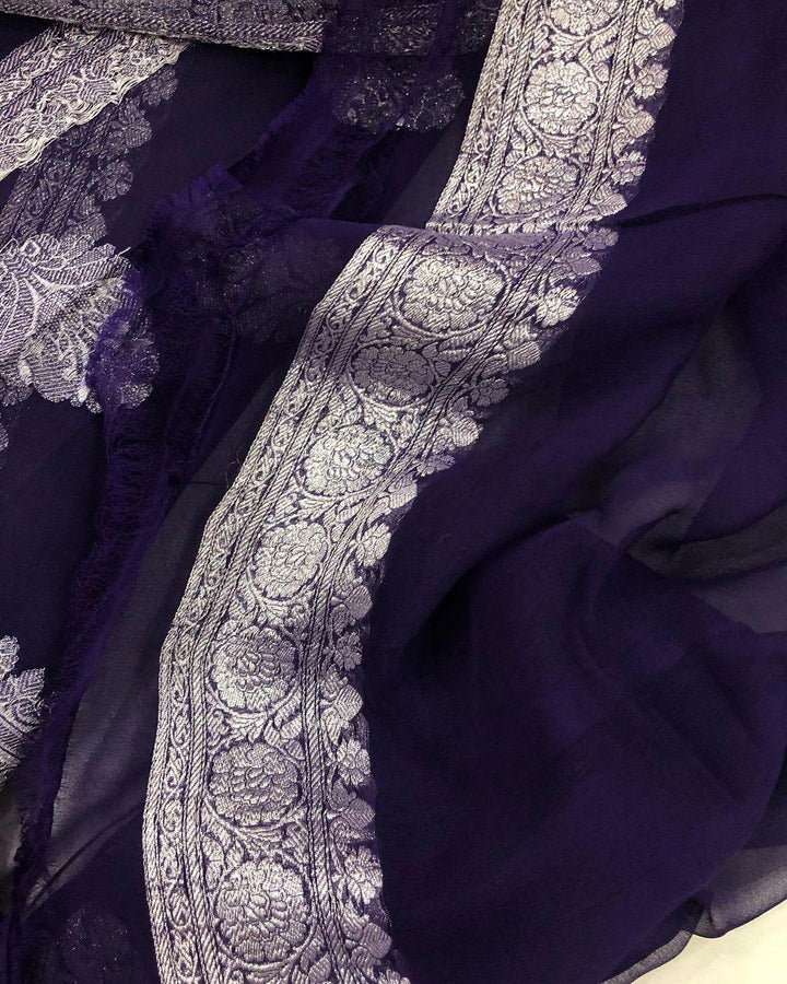 Red Khaddi Chiffon Banarasi Handloom Saree - Aura Benaras