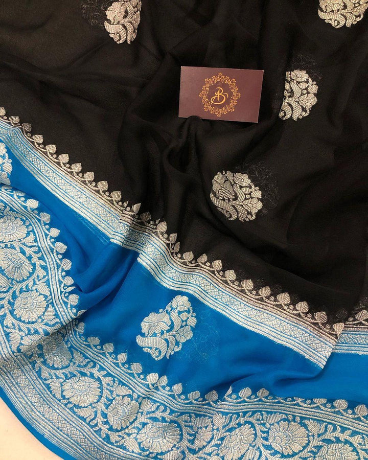 Black Khaddi Chiffon Banarasi Handloom Saree - Aura Benaras