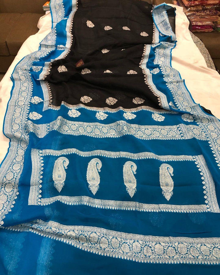 Black Khaddi Chiffon Banarasi Handloom Saree - Aura Benaras