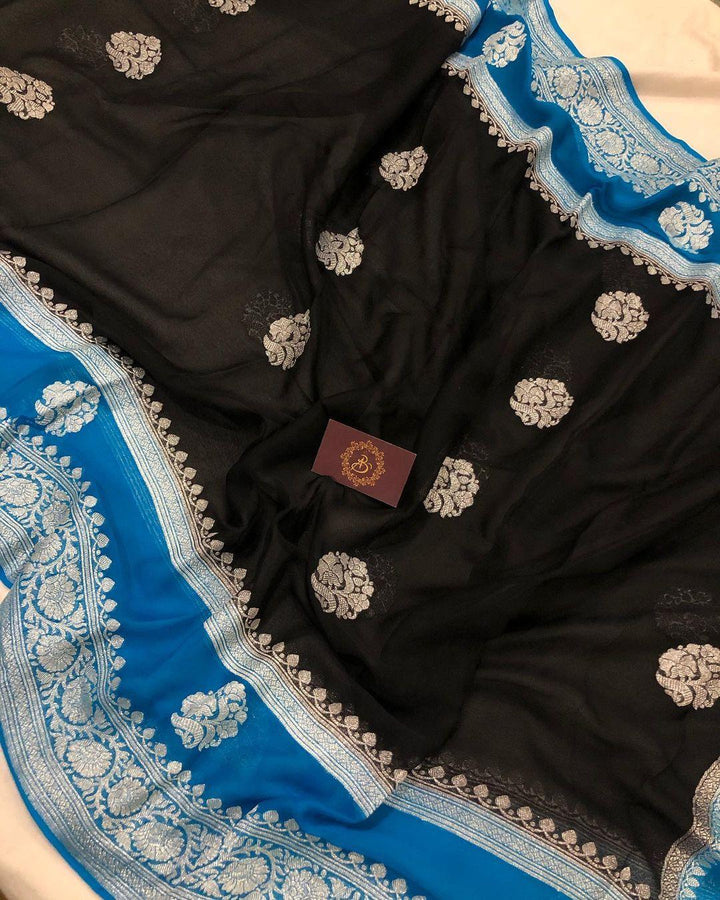 Black Khaddi Chiffon Banarasi Handloom Saree - Aura Benaras