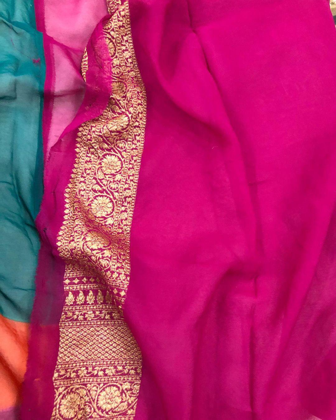 Teal Green Banarasi Handloom Pure Khaddi Georgette Silk Saree - Aura Benaras