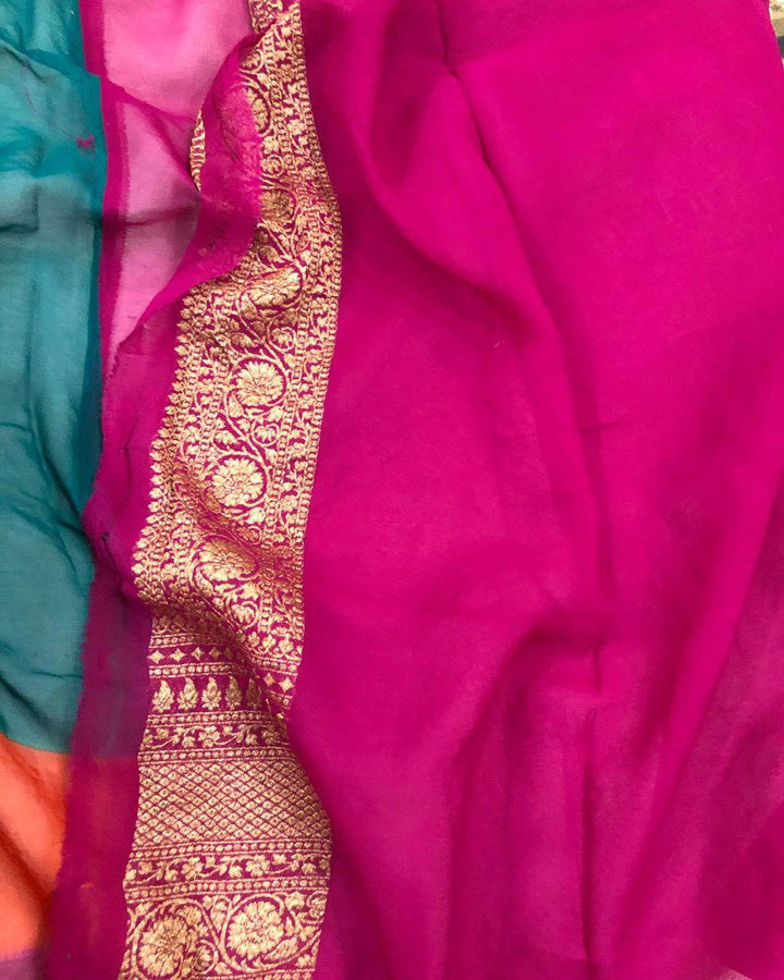 Teal Green Banarasi Handloom Pure Khaddi Georgette Silk Saree - Aura Benaras