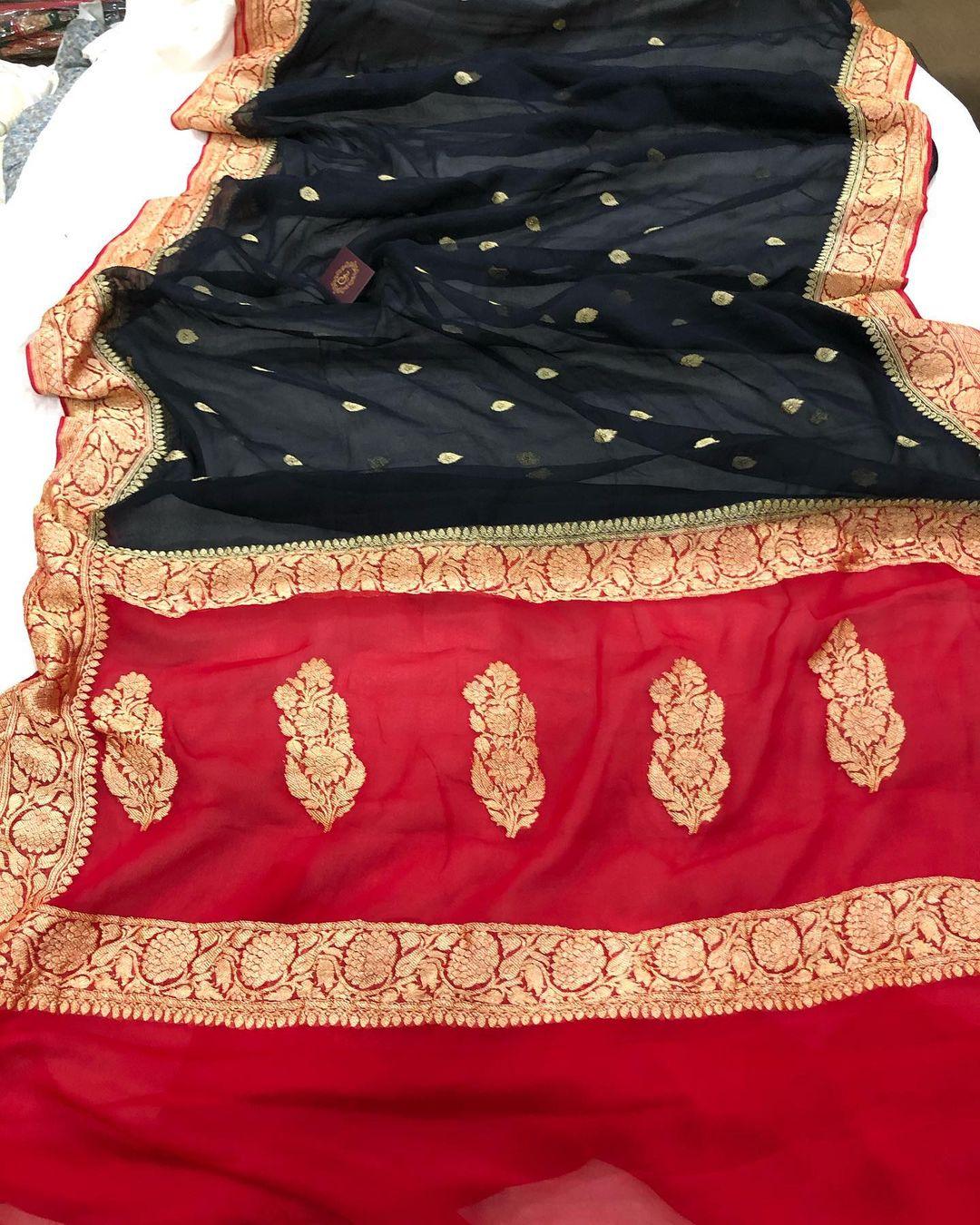 Black Khaddi Chiffon Banarasi Handloom Saree - Aura Benaras