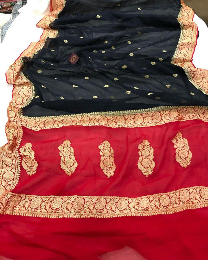 Black Khaddi Chiffon Banarasi Handloom Saree - Aura Benaras